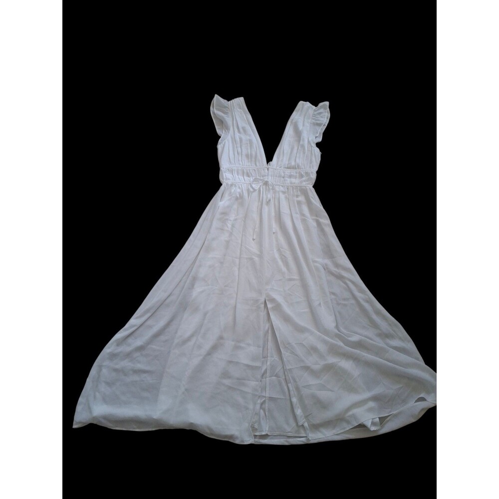 Rihoas Women's White Size S Short Sleeve V Neck Knee Length